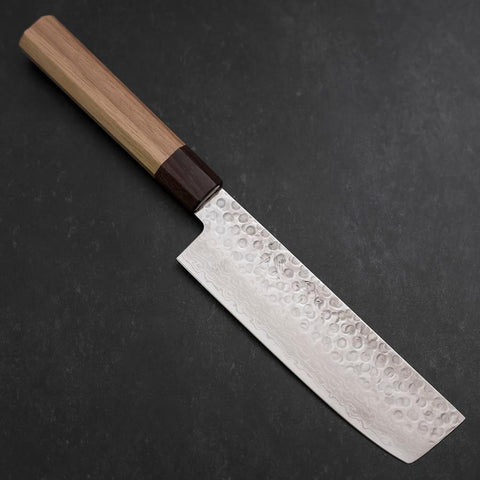 Nakiri AUS-10 Tsuchime Damascus Shitan Walnut Handle 165mm (6.5”)-[Musashi]-[Japan-Küchenmesser]