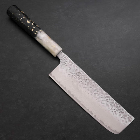 Nakiri AUS-10 Tsuchime Damast Ozeanplastik Black White Gold Griff 165mm-[Musashi]-[Japan-Küchenmesser]