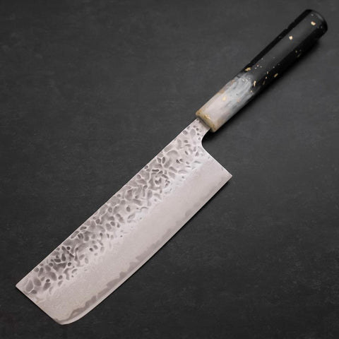 Nakiri AUS-10 Tsuchime Damast Ozeanplastik Schwarz Weiß Gold Griff 165mm-[Musashi]-[Japan-Küchenmesser]