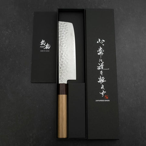 Nakiri AUS-10 Tsuchime Damast Rosenholz-Walnuss Griff 165mm-[Musashi]-[Japan-Küchenmesser]