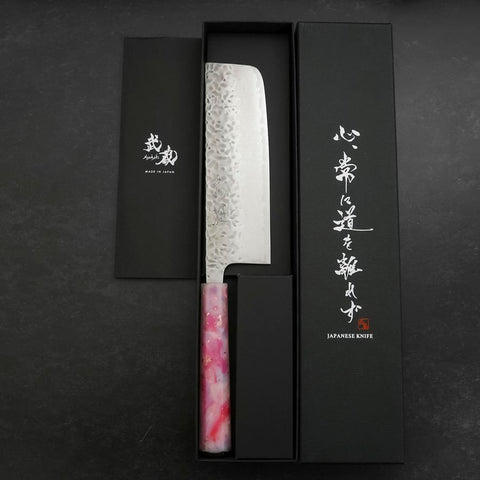 Nakiri AUS-10 Tsuchime Damast Sakura Rosa Ozeanplastik Griff mit Blattgold 165mm-[Musashi]-[Japan-Küchenmesser]