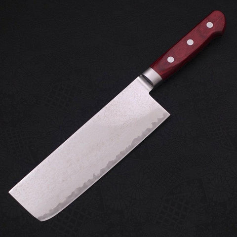 Nakiri AUS-10 Wellen-Nickel Damast Roter Westlicher Griff 165mm-[Musashi]-[Japan-Küchenmesser]