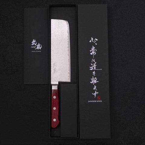 Nakiri AUS-10 Wellen-Nickel Damast Roter Westlicher Griff 165mm-[Musashi]-[Japan-Küchenmesser]