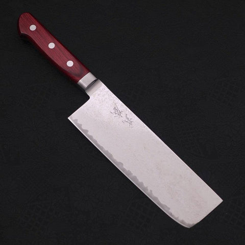 Nakiri AUS-10 Wellen-Nickel Damast Roter Westlicher Griff 165mm-[Musashi]-[Japan-Küchenmesser]