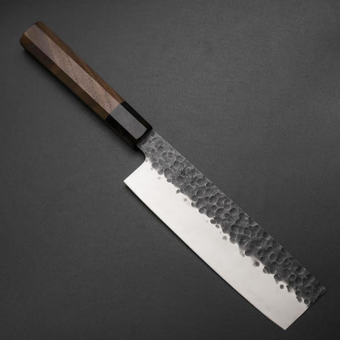 Nakiri AUS-8 Kurouchi Tsuchime Walnuss- und Rosenholz Griff 170mm-[Musashi]-[Japan-Küchenmesser]
