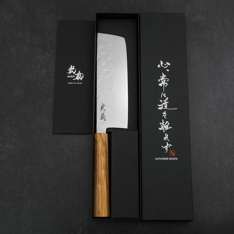 Nakiri AUS-8 Nashiji Olive Handle 165mm (6.5”)-[Musashi]-[Japan-Küchenmesser]