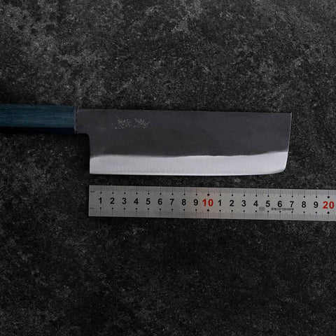 Nakiri Blue Steel #1 Stainless Clad Kurouchi Blue Urushi Handle 165mm (6.5”)-[Musashi]-[Japanese-Kitchen-Knives]