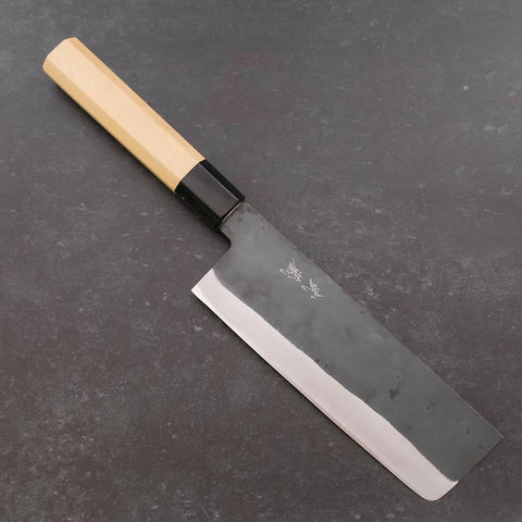 Nakiri Blue Steel #1 Edelstahlummantelung Kurouchi Büffelhorn und Magnolien Griff 165mm-[Musashi]-[Japan-Küchenmesser]