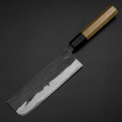 Nakiri Blue Steel #1 Kurouchi Büffelhorn und Magnolienholz Griff 165mm-[Musashi]-[Japan-Küchenmesser]