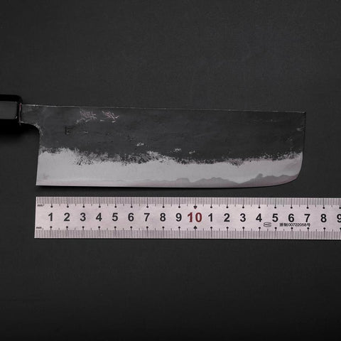 Nakiri Blue Steel #1 Kurouchi Büffelhorn und Magnolienholz Griff 165mm-[Musashi]-[Japan-Küchenmesser]