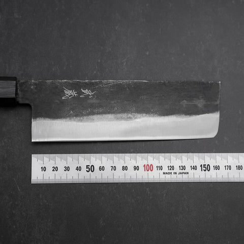 Nakiri Blue Steel #1 Kurouchi Dunkelblauer Urushi Griff 165mm-[Musashi]-[Japan-Küchenmesser]