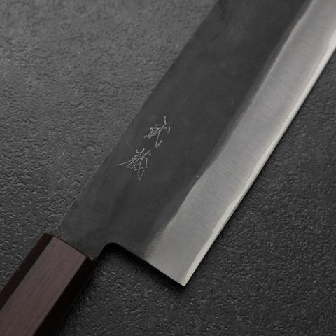 Nakiri Blue Steel #1 Stainless Clad Kurouchi Purple Urushi Handle 165mm (6.5”)-[Musashi]-[Japan-Küchenmesser]