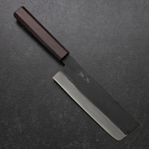 Nakiri Blue Steel #1 Stainless Clad Kurouchi Purple Urushi Handle 165mm (6.5”)-[Musashi]-[Japan-Küchenmesser]