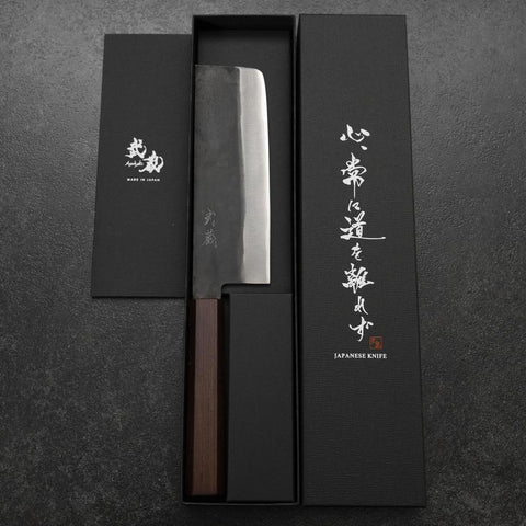Nakiri Blue Steel #1 Stainless Clad Kurouchi Purple Urushi Handle 165mm-[Musashi]-[Japanese-Kitchen-Knives]