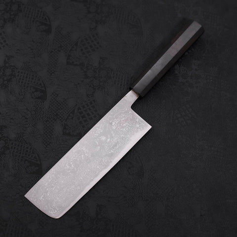 Nakiri Blue Steel #2 Damast Büffelhorn und Ebenholz Griff 165mm-[Musashi]-[Japan-Küchenmesser]