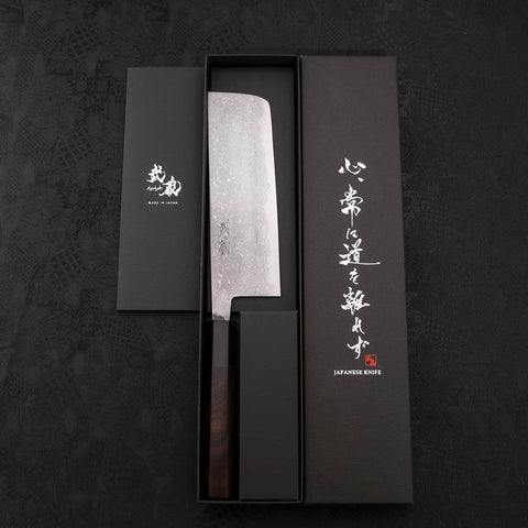 Nakiri Blue Steel #2 Damast Büffelhorn und Ebenholz Griff 165mm-[Musashi]-[Japan-Küchenmesser]