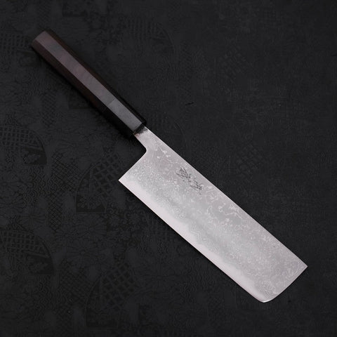 Nakiri Blue Steel #2 Damast Büffelhorn und Ebenholz Griff 165mm-[Musashi]-[Japan-Küchenmesser]
