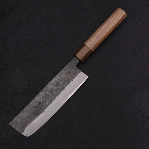 Nakiri Blue Steel #2 Edelstahlummantelung Kurouchi Rosen- und Walnussholz Griff 165mm-[Musashi]-[Japan-Küchenmesser]