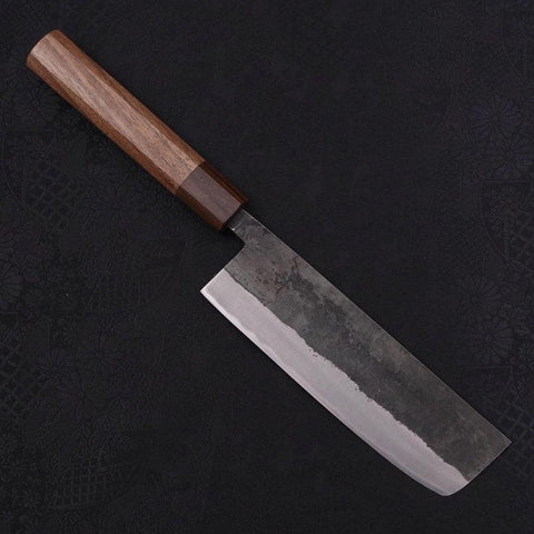 Nakiri Blue Steel #2 Edelstahlummantelung Kurouchi Rosen- und Walnussholz Griff 165mm-[Musashi]-[Japan-Küchenmesser]