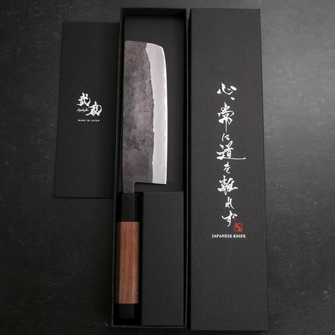 Nakiri Blue Steel #2 Edelstahlummantelung Kurouchi Walnussholz Griff 165mm-[Musashi]-[Japan-Küchenmesser]