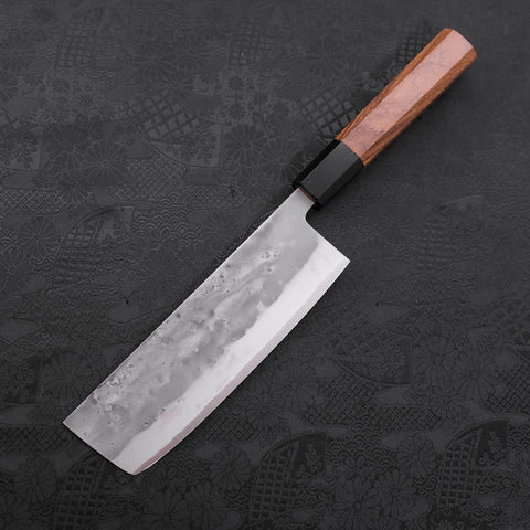 Nakiri Blue Steel #2 Edelstahlummantelung Nashiji Büffelhorn und Teakholz Griff 165mm-[Musashi]-[Japan-Küchenmesser]