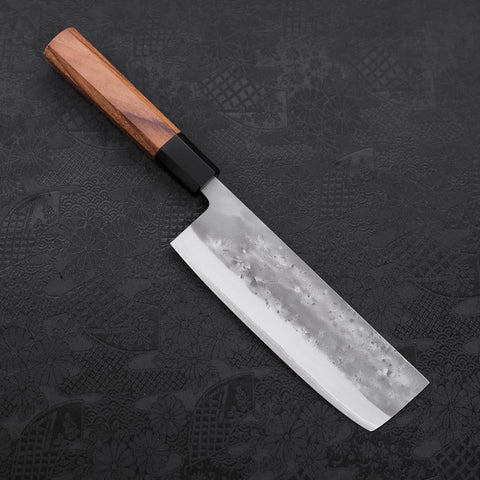 Nakiri Blue Steel #2 Edelstahlummantelung Nashiji Büffelhorn und Teakholz Griff 165mm-[Musashi]-[Japan-Küchenmesser]