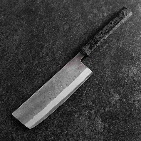 Nakiri Blue Steel #2 Edelstahlummantelung Nashiji Schwarzer Ishime Griff 165mm-[Musashi]-[Japan-Küchenmesser]