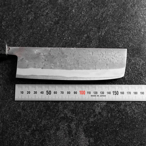 Nakiri Blue Steel #2 Edelstahlummantelung Nashiji Schwarzer Ishime Griff 165mm-[Musashi]-[Japan-Küchenmesser]