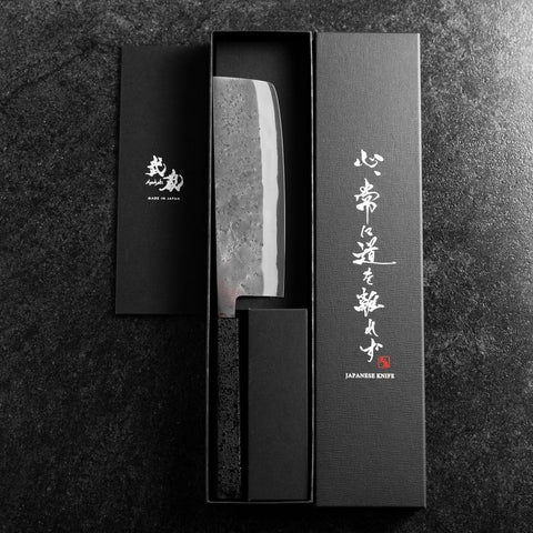 Nakiri Blue Steel #2 Edelstahlummantelung Nashiji Schwarzer Ishime Griff 165mm-[Musashi]-[Japan-Küchenmesser]