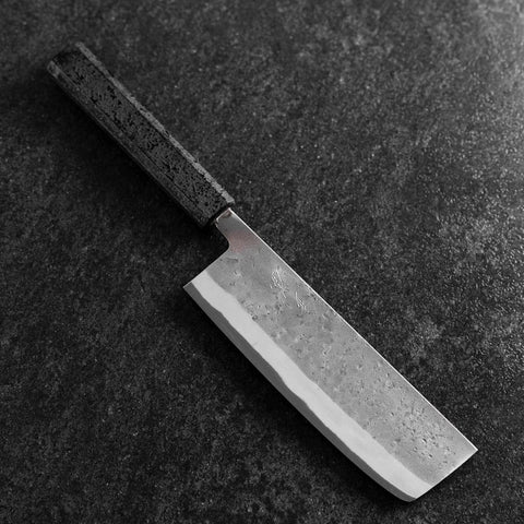 Nakiri Blue Steel #2 Edelstahlummantelung Nashiji Schwarzer Ishime Griff 165mm-[Musashi]-[Japan-Küchenmesser]