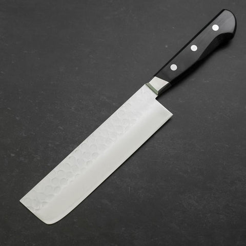 Nakiri Blue Steel #2 Edelstahlummantelung Tsuchime Schwarzer Westlicher Griff 170mm-[Musashi]-[Japan-Küchenmesser]