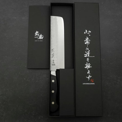 Nakiri Blue Steel #2 Edelstahlummantelung Tsuchime Schwarzer Westlicher Griff 170mm-[Musashi]-[Japan-Küchenmesser]