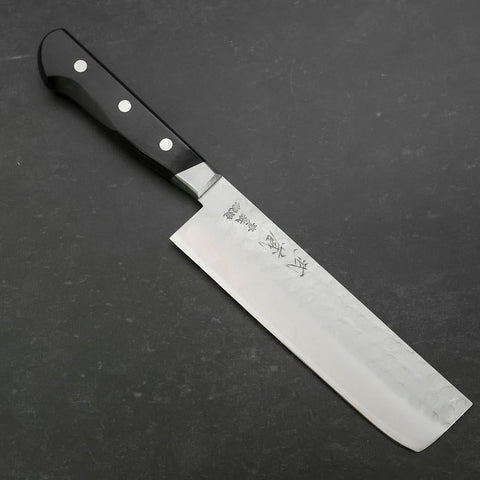 Nakiri Blue Steel #2 Edelstahlummantelung Tsuchime Schwarzer Westlicher Griff 170mm-[Musashi]-[Japan-Küchenmesser]