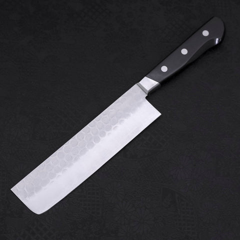 Nakiri Blue Steel #2 Tsuchime Stainless Clad Western Handle 165mm (6.5”)-[Musashi]-[Japanese-Kitchen-Knives]