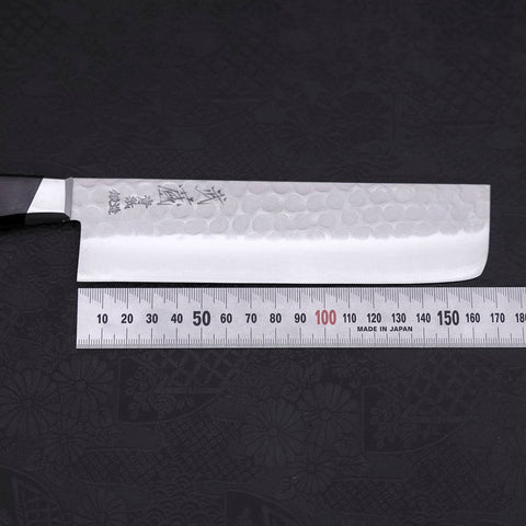 Nakiri Blue Steel #2 Tsuchime Stainless Clad Western Handle 165mm (6.5”)-[Musashi]-[Japanese-Kitchen-Knives]