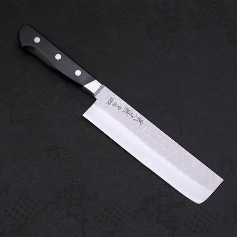 Nakiri Blue Steel #2 Edelstahlummantelung Tsuchime Westlicher Griff 165mm-[Musashi]-[Japan-Küchenmesser]