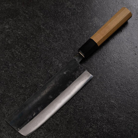 Nakiri Blue Steel #2 Kurouchi Büffelhorn Magnolienholz Griff 165mm-[Musashi]-[Japan-Küchenmesser]