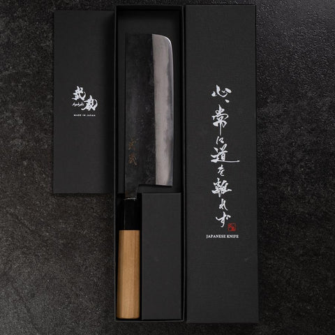 Nakiri Blue Steel #2 Kurouchi Büffelhorn Magnolienholz Griff 165mm-[Musashi]-[Japan-Küchenmesser]