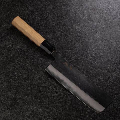 Nakiri Blue Steel #2 Kurouchi Büffelhorn Magnolienholz Griff 165mm-[Musashi]-[Japan-Küchenmesser]
