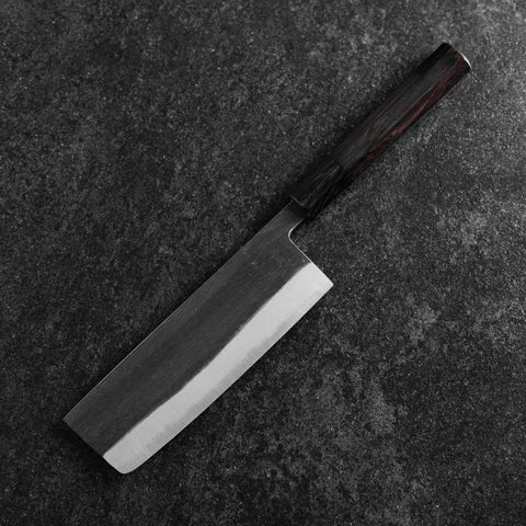 Nakiri Blue Steel #2 Kurouchi Büffelhorn und Ebenholz Griff 165mm-[Musashi]-[Japan-Küchenmesser]