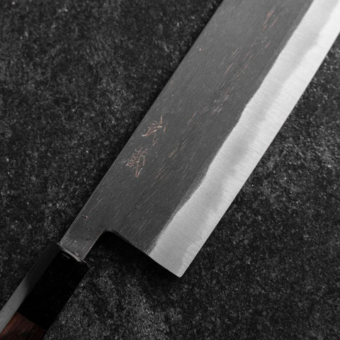 Nakiri Blue Steel #2 Kurouchi Büffelhorn und Ebenholz Griff 165mm-[Musashi]-[Japan-Küchenmesser]
