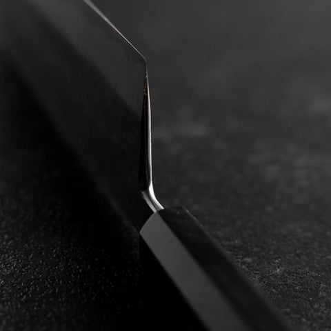 Nakiri Blue Steel #2 Kurouchi Büffelhorn und Ebenholz Griff 165mm-[Musashi]-[Japan-Küchenmesser]