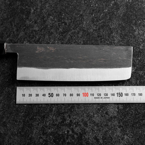 Nakiri Blue Steel #2 Kurouchi Büffelhorn und Ebenholz Griff 165mm-[Musashi]-[Japan-Küchenmesser]