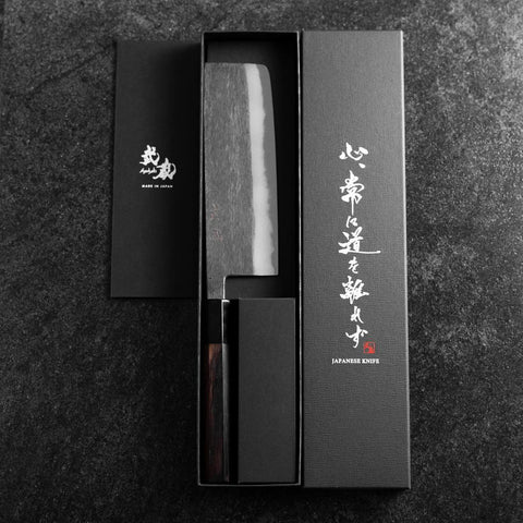 Nakiri Blue Steel #2 Kurouchi Büffelhorn und Ebenholz Griff 165mm-[Musashi]-[Japan-Küchenmesser]