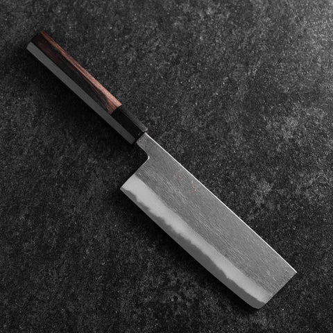 Nakiri Blue Steel #2 Kurouchi Büffelhorn und Ebenholz Griff 165mm-[Musashi]-[Japan-Küchenmesser]