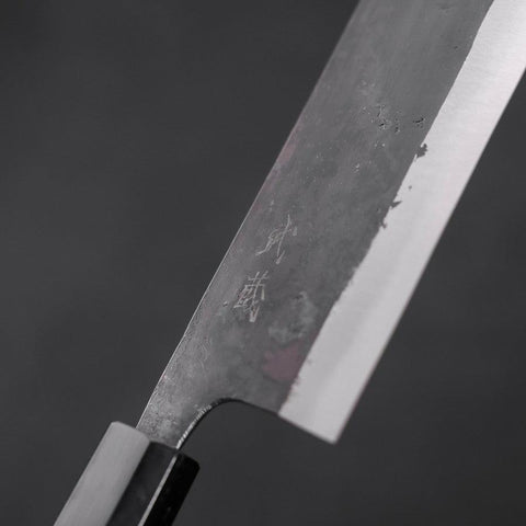 Nakiri Blue Steel #2 Kurouchi Büffelhorn und Teakholz Griff 165mm-[Musashi]-[Japan-Küchenmesser]