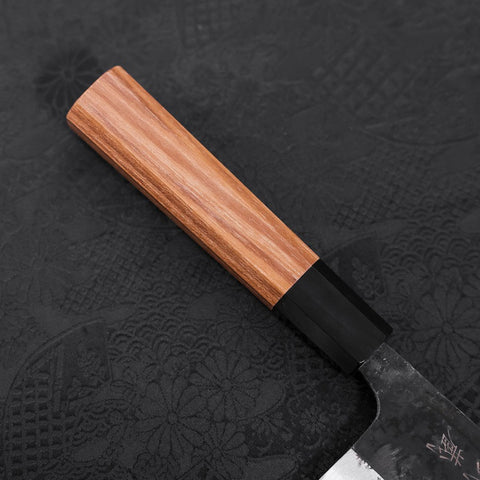 Nakiri Blue Steel #2 Kurouchi Büffelhorn und Teakholz Griff 165mm-[Musashi]-[Japan-Küchenmesser]