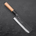 Nakiri Blue Steel #2 Kurouchi Büffelhorn und Teakholz Griff 165mm-[Musashi]-[Japan-Küchenmesser]