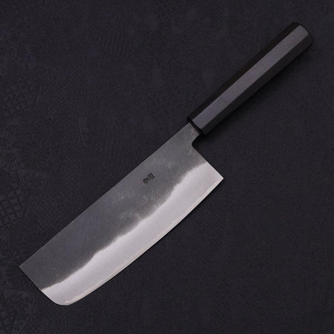 Nakiri Blue Steel #2 Kurouchi Chokin "Fischender Kappa - Lauernd" Büffelhorn und Ebenholz Griff 165mm-[Musashi]-[Japan-Küchenmesser]