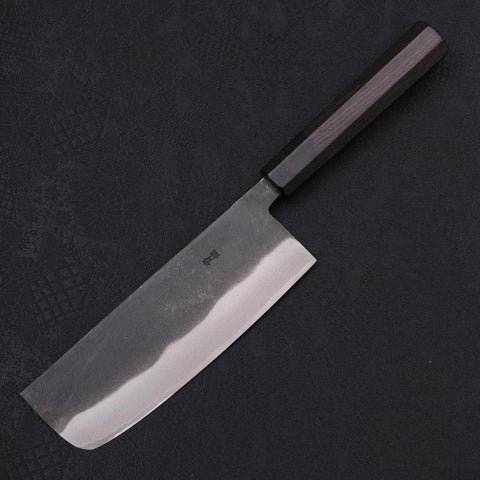 Nakiri Blue Steel #2 Kurouchi Chokin "Fischender Kappa - Ruhend" Büffelhorn und Ebenholz Griff 165mm-[Musashi]-[Japan-Küchenmesser]